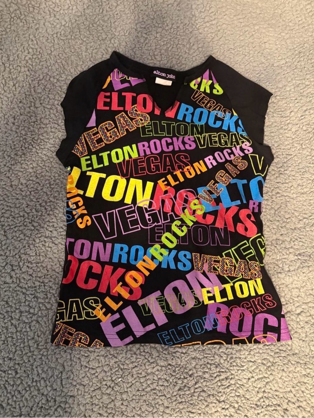 Black Multi-Color Graphic Crop Top - Elton John Vegas Print